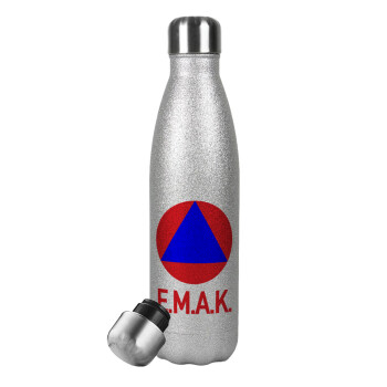 E.M.A.K., Metallic Glitter Silver Thermos Flask (Stainless steel), double-walled, 500ml