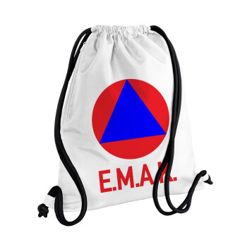 E.M.A.K., Τσάντα πλάτης πουγκί GYMBAG λευκή, με τσέπη (40x48cm) & χονδρά κορδόνια