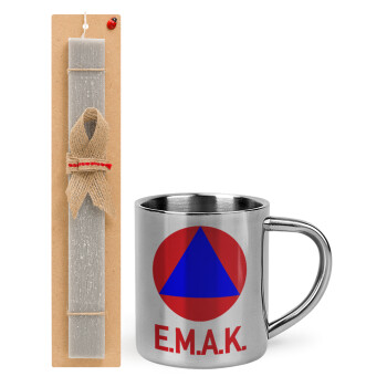 E.M.A.K., Easter Set, metallic thermal cup (300ml) & Easter aromatic flat candle (30cm) (GRAY)