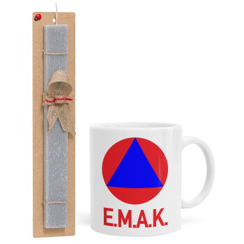 E.M.A.K., Easter Set, Ceramic Cup (330ml) & Easter aromatic flat candle (30cm) (GRAY)