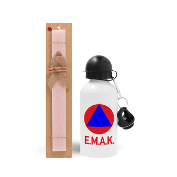 E.M.A.K., Easter Set, metallic aluminum bottle (500ml) & aromatic flat Easter candle (30cm) (PINK)