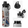 Metallic water bottle with safety cap, 850ml aluminum