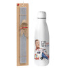 Easter Set, metallic stainless thermos bottle (500ml) & scented flat Easter candle (30cm) (GRAY)