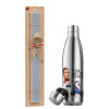 Easter Set, metallic stainless thermos flask (500ml) & scented flat Easter candle (30cm) (GRAY)