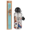 Easter Set, metallic silver aluminum water bottle (500ml) & scented flat Easter candle (30cm) (TURQUOISE)