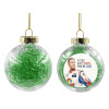 Transparent Christmas tree ball ornament with green filling 8cm