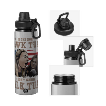 If She Don't Hawk I Don't Wanna Talk Tuah, Metallic water bottle with safety cap, 850ml aluminum