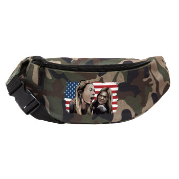 If She Don't Hawk I Don't Wanna Talk Tuah, Unisex waist bag (banana) in Jungle camouflage color with 2 pockets