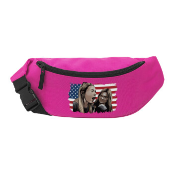 If She Don't Hawk I Don't Wanna Talk Tuah, Unisex waist bag (banana) in PINK color with 2 pockets