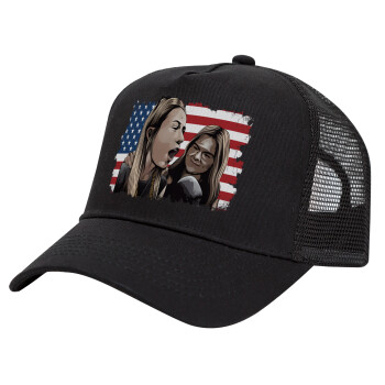 If She Don't Hawk I Don't Wanna Talk Tuah, Trucker Hat with Mesh, Black, (COTTON, KIDS, UNISEX, ONE SIZE)