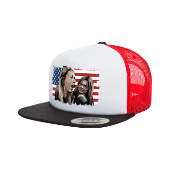 If She Don't Hawk I Don't Wanna Talk Tuah, Adult Foam Flat Snapback with Mesh Black-White-Red (POLYESTER, ADULT, UNISEX, ONE SIZE)