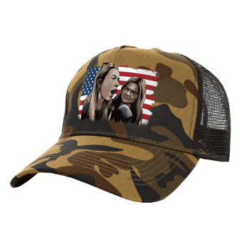 If She Don't Hawk I Don't Wanna Talk Tuah, Adult Structured Trucker Hat, with Mesh, (Camouflage) Army (100% COTTON, ADULT, UNISEX, ONE SIZE)