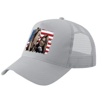 If She Don't Hawk I Don't Wanna Talk Tuah, Adult Structured Trucker Hat, with Mesh, GRAY (100% COTTON, ADULT, UNISEX, ONE SIZE)