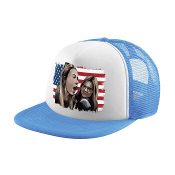 If She Don't Hawk I Don't Wanna Talk Tuah, Child's Soft Trucker Hat with Blue/White Mesh (POLYESTER, CHILD, ONE SIZE)