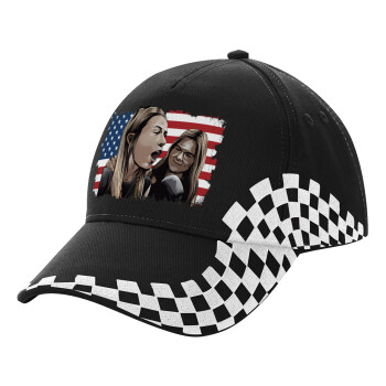 If She Don't Hawk I Don't Wanna Talk Tuah, Adult Ultimate BLACK RACING Cap, (100% COTTON DRILL, ADULT, UNISEX, ONE SIZE)