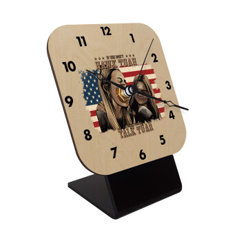 If She Don't Hawk I Don't Wanna Talk Tuah, Quartz Table clock in natural wood (10cm)