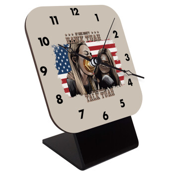 If She Don't Hawk I Don't Wanna Talk Tuah, Quartz Wooden table clock with hands (10cm)