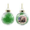 Transparent Christmas tree ball ornament with green filling 8cm