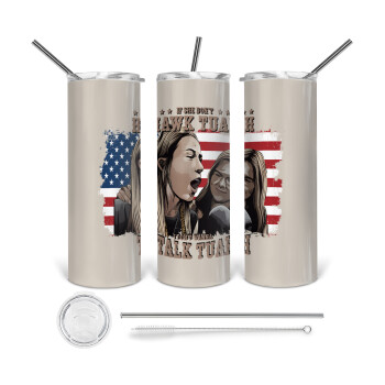 If She Don't Hawk I Don't Wanna Talk Tuah, 360 Eco friendly stainless steel tumbler 600ml, with metal straw & cleaning brush