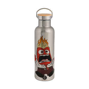 Inside Out Angry, Stainless steel Silver with wooden lid (bamboo), double wall, 750ml