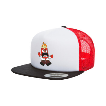 Inside Out Angry, Adult Foam Flat Snapback with Mesh Black-White-Red (POLYESTER, ADULT, UNISEX, ONE SIZE)