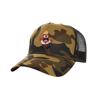 Inside Out Angry, Adult Structured Trucker Hat, with Mesh, (Camouflage) Army (100% COTTON, ADULT, UNISEX, ONE SIZE)