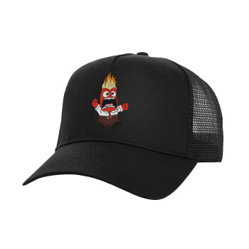 Inside Out Angry, Structured Trucker Adult Hat, with Mesh, Black (100% COTTON, ADULT, UNISEX, ONE SIZE)