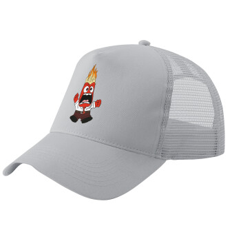 Inside Out Angry, Adult Structured Trucker Hat, with Mesh, GRAY (100% COTTON, ADULT, UNISEX, ONE SIZE)