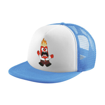 Inside Out Angry, Child's Soft Trucker Hat with Blue/White Mesh (POLYESTER, CHILD, ONE SIZE)