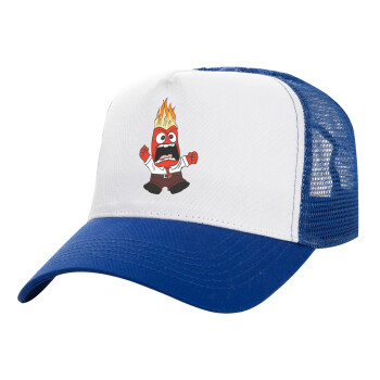 Inside Out Angry, Adult Structured Trucker Hat, with Mesh, WHITE/BLUE (100% COTTON, ADULT, UNISEX, ONE SIZE)