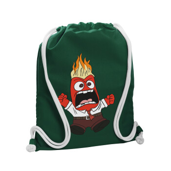 Inside Out Angry, Backpack pouch GYMBAG BOTTLE GREEN, with pocket (40x48cm) & thick white cords