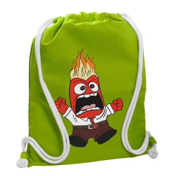 Inside Out Angry, Backpack bag GYMBAG LIME GREEN, with pocket (40x48cm) & thick cords