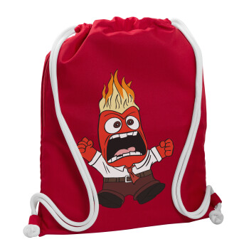 Inside Out Angry, Backpack pouch GYMBAG Red, with pocket (40x48cm) & thick cords