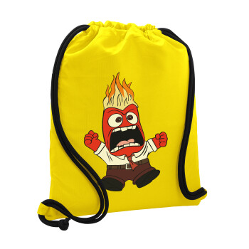 Inside Out Angry, Backpack pouch GYMBAG Yellow, with pocket (40x48cm) & thick cords