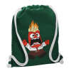 Backpack pouch GYMBAG BOTTLE GREEN, with pocket (40x48cm) & thick white cords