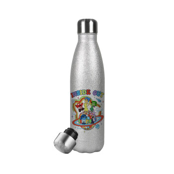 Inside Out, Metallic Glitter Silver Thermos Flask (Stainless steel), double-walled, 500ml