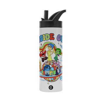 Inside Out, Metallic thermos bottle with straw & handle, stainless steel (Stainless steel 304), double-walled, 600ml.