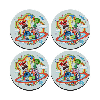 Inside Out, SET of 4 round wooden coasters (9cm)