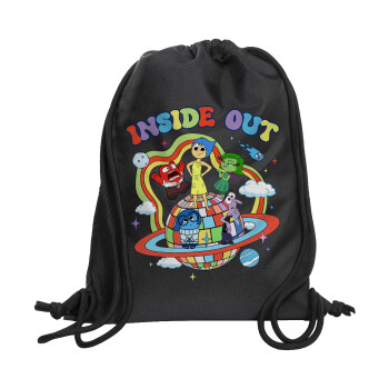 Inside Out, Τσάντα πλάτης πουγκί GYMBAG Μαύρη, με τσέπη (40x48cm) & χονδρά κορδόνια