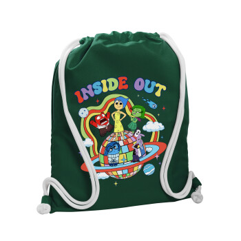 Inside Out, Τσάντα πλάτης πουγκί GYMBAG BOTTLE GREEN, με τσέπη (40x48cm) & χονδρά λευκά κορδόνια