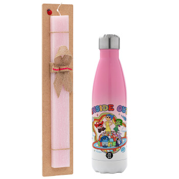 Inside Out, Easter Set, Metallic pink/white (Stainless steel) thermos, double-walled, 500ml & aromatic flat Easter candle (30cm) (PINK)