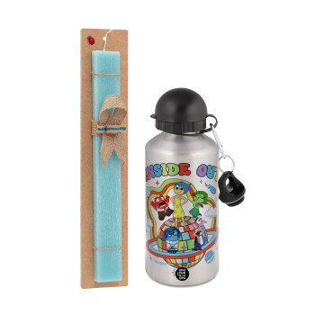 Inside Out, Easter Set, metallic silver aluminum water bottle (500ml) & scented flat Easter candle (30cm) (TURQUOISE)