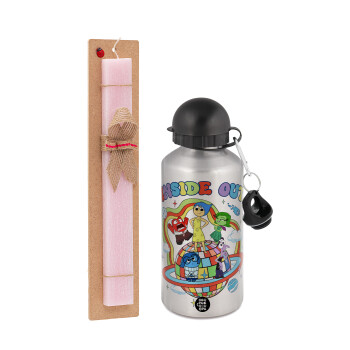 Inside Out, Easter Set, metallic Silver aluminum water bottle (500ml) & scented flat Easter candle (30cm) (PINK)