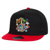 Children's Flat Snapback Hat, Black/Red (100% COTTON, CHILDREN'S, UNISEX, ONE SIZE)