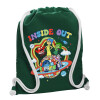 Backpack pouch GYMBAG BOTTLE GREEN, with pocket (40x48cm) & thick white cords