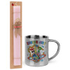 Easter Set, metallic thermal cup (300ml) & aromatic flat Easter candle (30cm) (PINK)