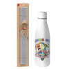 Easter Set, metallic stainless thermos bottle (500ml) & scented flat Easter candle (30cm) (GRAY)