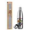 Easter Set, metallic stainless thermos flask (500ml) & scented flat Easter candle (30cm) (GRAY)