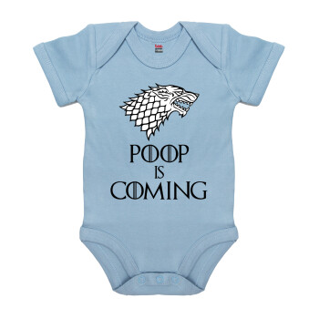 POOP Is Coming, Βρεφικό φορμάκι μωρού, 0-18 μηνών, Μπλε, 100% Organic Cotton, κοντομάνικο