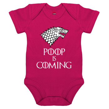 POOP Is Coming, Βρεφικό φορμάκι μωρού, 0-18 μηνών, ΡΟΖ, 100% Organic Cotton, κοντομάνικο